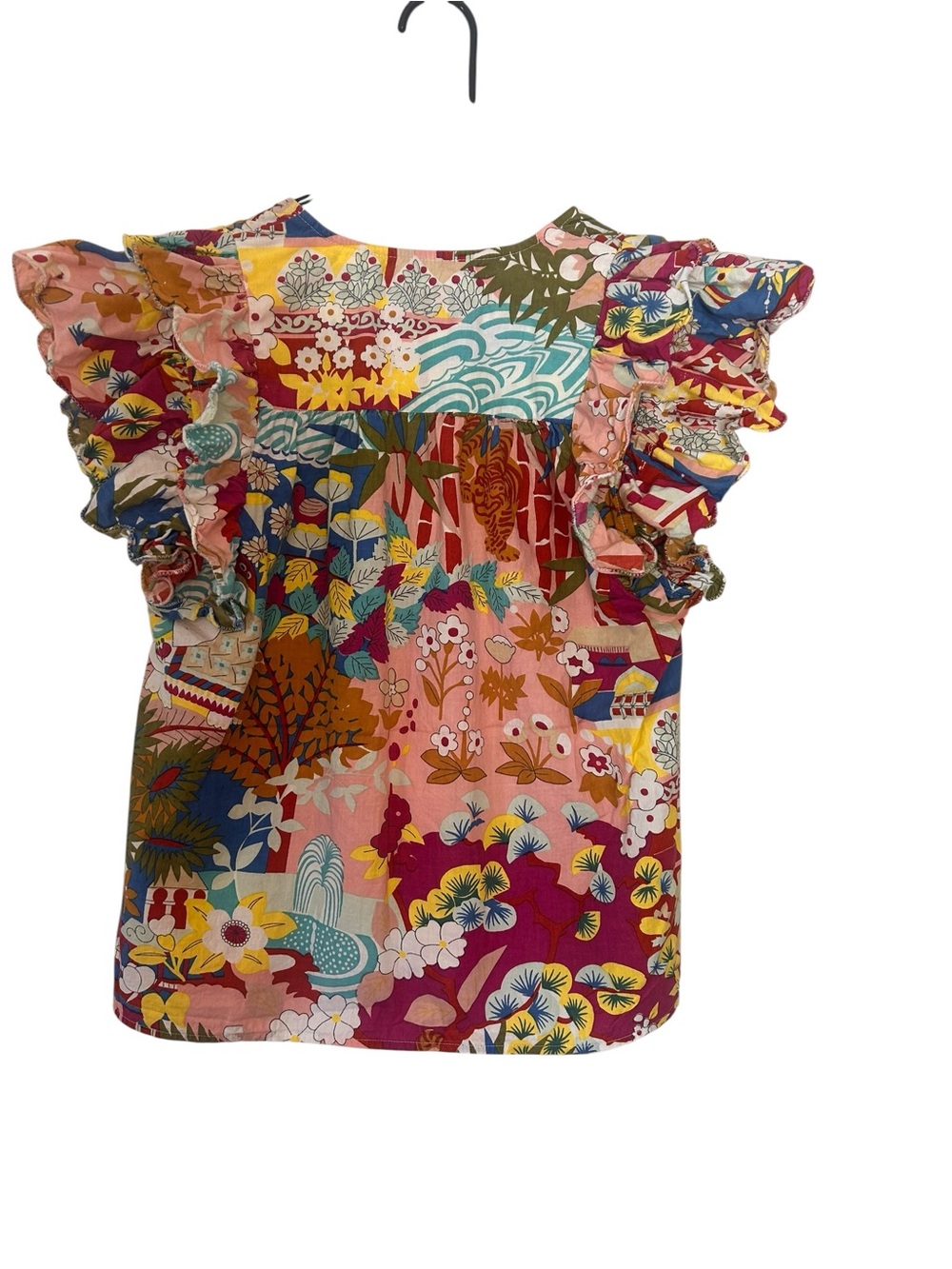 Love The Label 100% Cotton Multicolor Floral Flutter-Sleeve Blouse - Picture 2 of 5